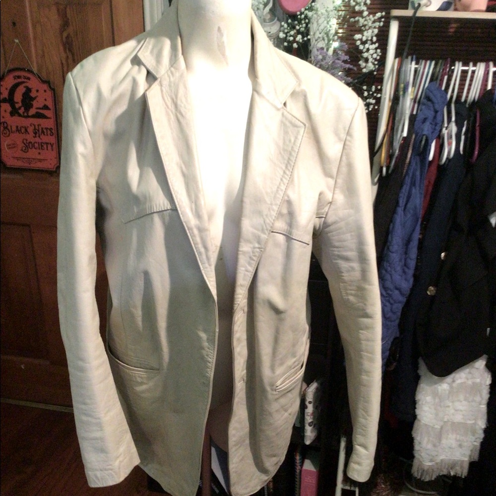 Vintage Cream Leather Blazer